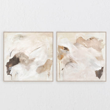 LBD EXCLUSIVE | PAVIA FRAMED CANVAS PRINT | SET OF 2 | 100X 100CM | NATURAL TAUPE + OFF WHITE | LIGHT NATURAL FRAME