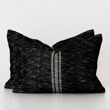 CRETO HAND WOVEN CUSHION BUNDLE X2 | 40X60CM | BLACK NOIR + WHITE STRIPE