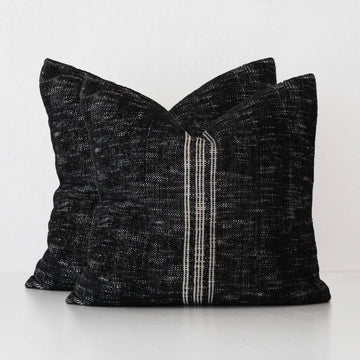 CRETO HAND WOVEN CUSHION BUNDLE X2 | 50X50CM | BLACK NOIR + WHITE STRIPE