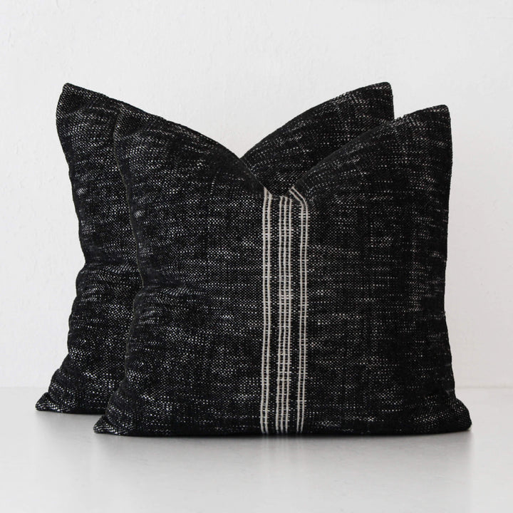 CRETO HAND WOVEN CUSHION BUNDLE X2 | 50X50CM | BLACK NOIR + WHITE STRIPE