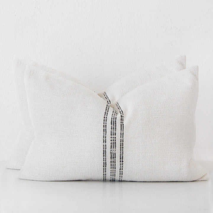 CRETO HAND WOVEN CUSHION BUNDLE X2 | 40X60CM | WHITE BLANC + BLACK STRIPE