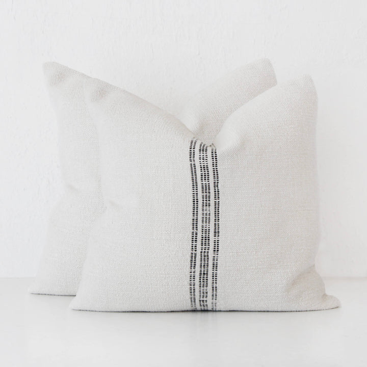 CRETO HAND WOVEN CUSHION BUNDLE X2 | 50X50CM | WHITE BLANC + BLACK STRIPE