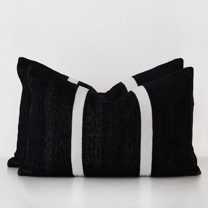 CASELLA HAND WOVEN CUSHION BUNDLE X2 | 40X60CM | BLACK NOIR + WHITE STRIPE