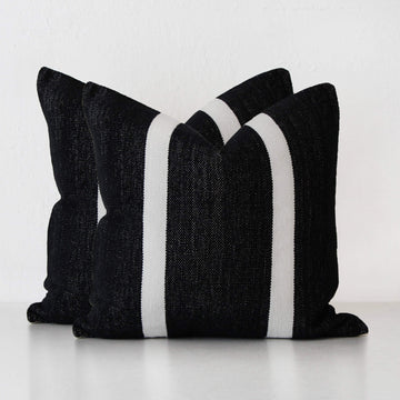 CASELLA HAND WOVEN CUSHION BUNDLE X2 | 50X50CM | BLACK NOIR + WHITE STRIPE