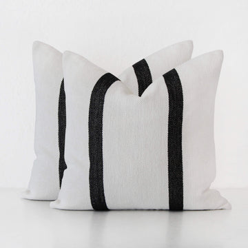 CASELLA HAND WOVEN CUSHION BUNDLE X2 | 50X50CM | WHITE BLANC + BLACK STRIPE