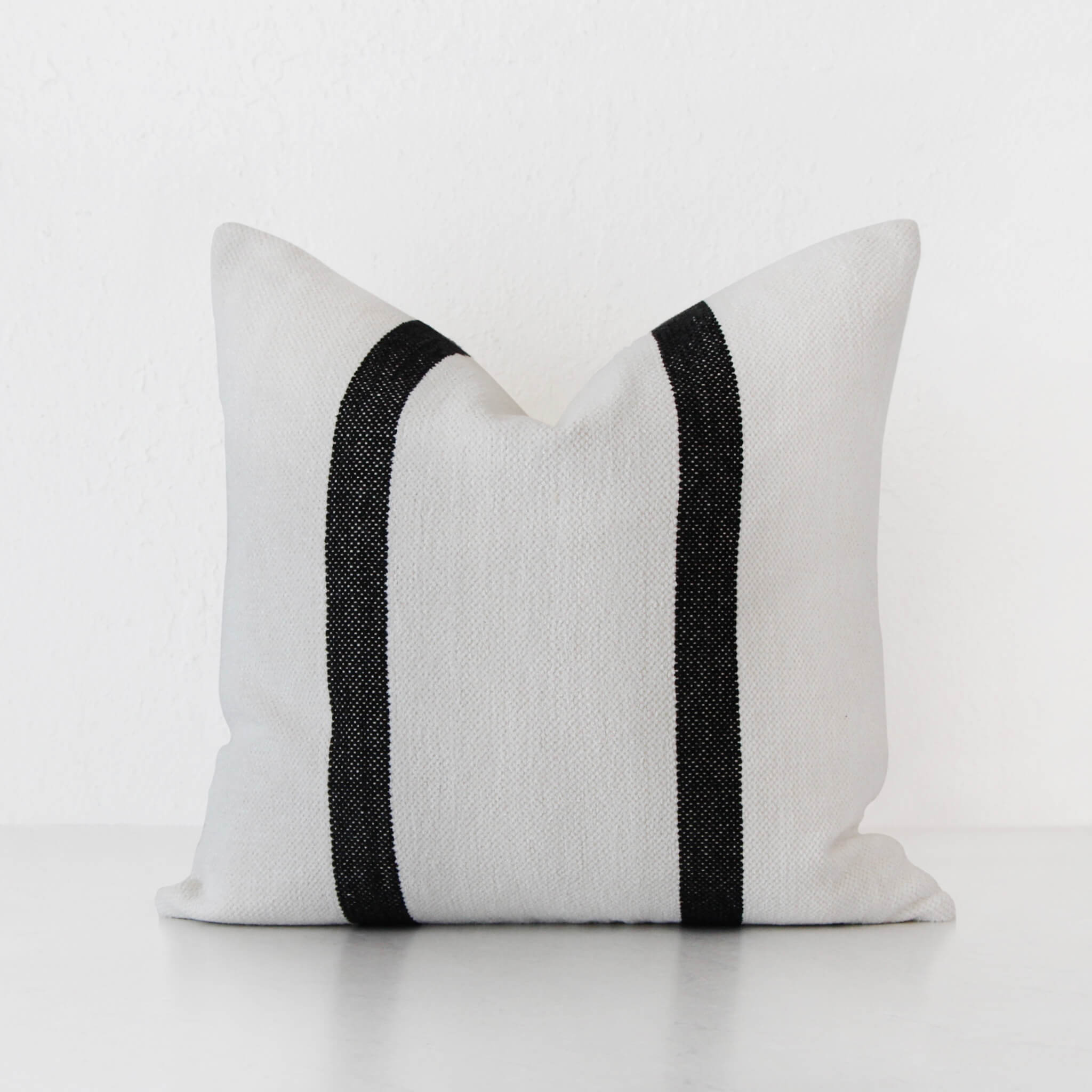 CASELLA HAND WOVEN CUSHION IVORY BLACK STRIPE 40X60 50X50