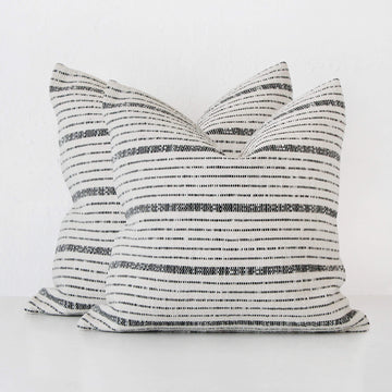 MARZANO HAND WOVEN CUSHION BUNDLE X2 | 50X50CM | WHITE BLANC + BLACK STRIPE