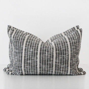 MARZANO HAND WOVEN CUSHION BUNDLE X2 | 40X60CM | BLACK NOIR + WHITE STRIPE