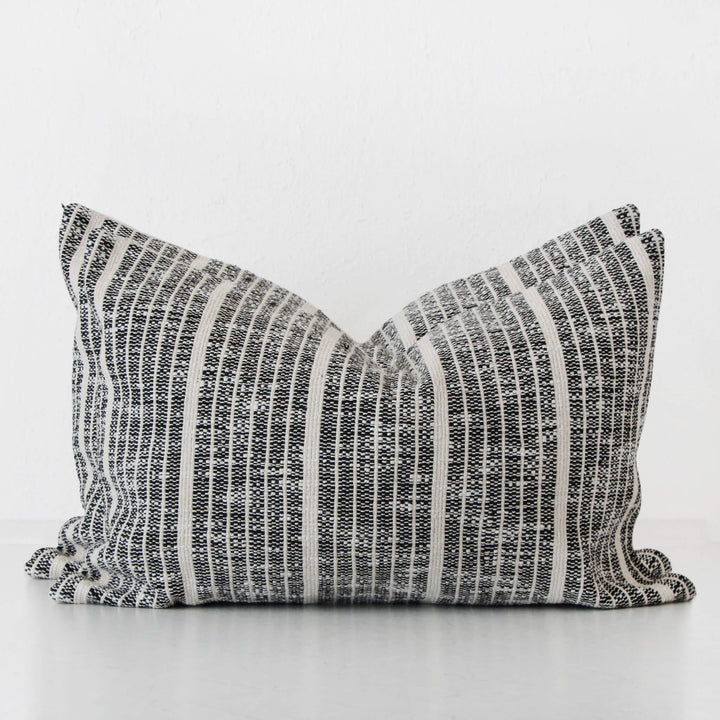 MARZANO HAND WOVEN CUSHION BUNDLE X2 | 40X60CM | BLACK NOIR + WHITE STRIPE