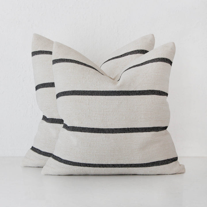 SISOLA HAND WOVEN CUSHION BUNDLE X2 | 50X50CM | WHITE BLANC + BLACK STRIPE