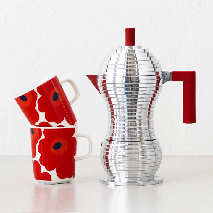 ALESSI | PULCINA ESPRESSO COFFEE MAKER | 6 CUP | RED HANDLE