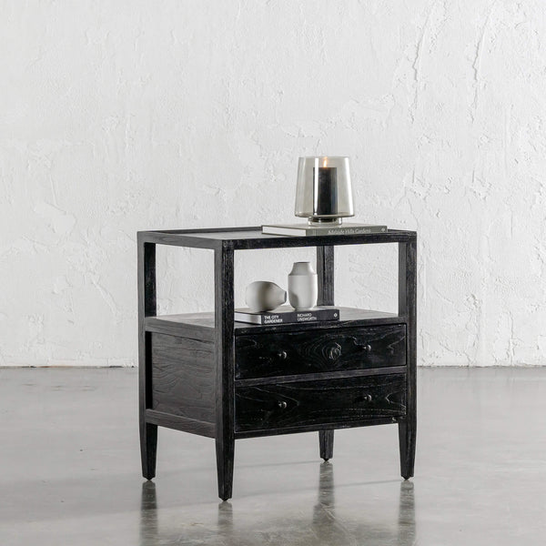 AMARA JARDIN BEDSIDE NIGHTSTAND | BLACK TIMBER GRAIN