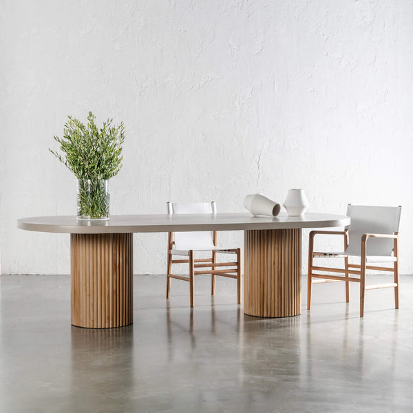 ARIA VITOLO PILLAR OVAL DINING TABLE | SAHARA CIMENT | 260CM