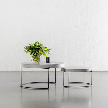 ARIA CONCRETE GRANITE COFFEE TABLE BUNDLE | 2 x COFFEE TABLES | ROUND | ZINC ASH
