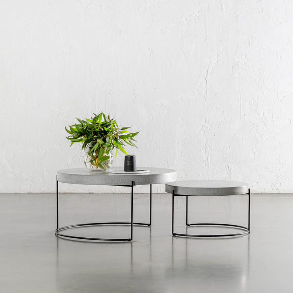 ARIA CONCRETE GRANITE COFFEE TABLE BUNDLE | 2 x COFFEE TABLES | ROUND | ZINC ASH