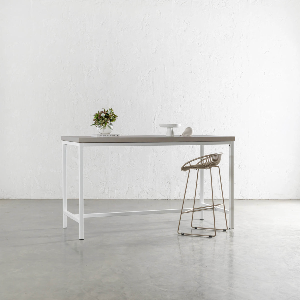 ARIA CONCRETE GRANITE BAR TABLE 150CM SAHARA CIMENT + WHITE FRAME
