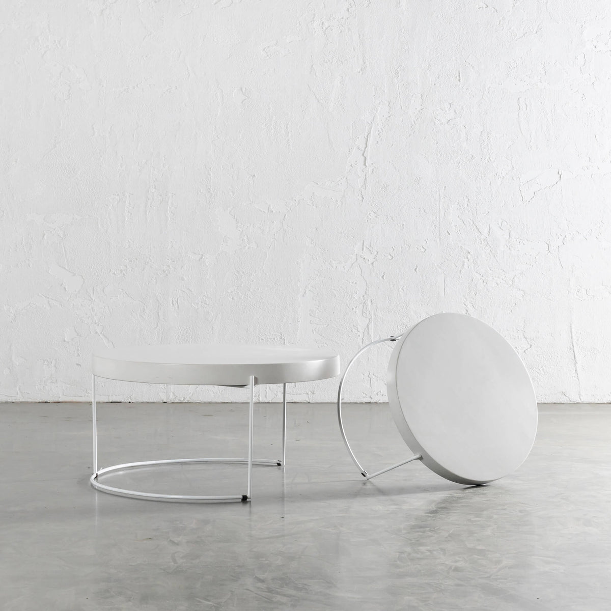 ARIA CONCRETE GRANITE COFFEE TABLE BUNDLE ROUND BIANCO CIMENT