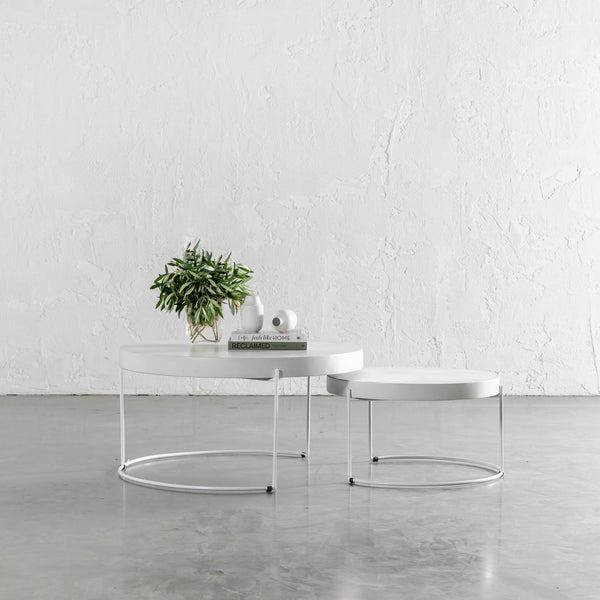 ARIA CONCRETE GRANITE COFFEE TABLE BUNDLE | 2 x COFFEE TABLES | ROUND | BIANCO CIMENT