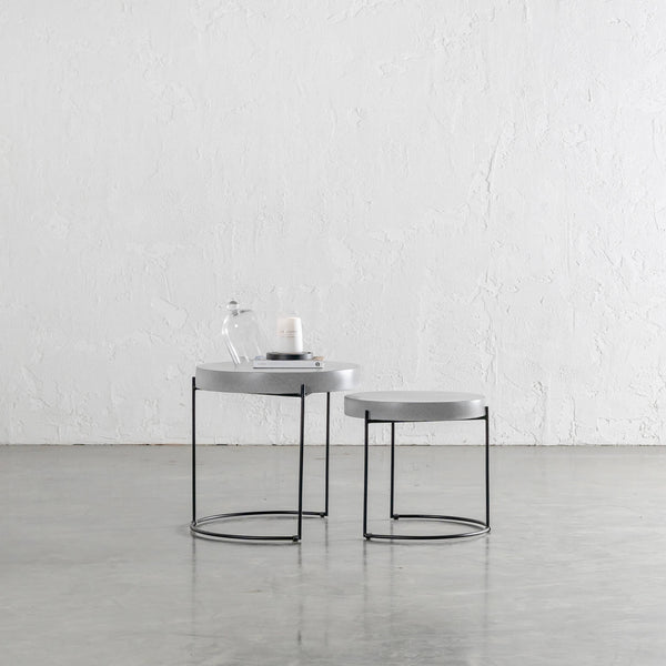 ARIA CONCRETE GRANITE SIDE TABLES | ROUND | PACKAGE 2 x SIDE TABLES | ZINC ASH