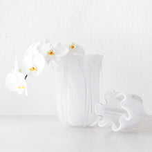 BENOIT TULIP HAND BLOWN VASE  |  WHITE + CLEAR GLASS  COLLECTION