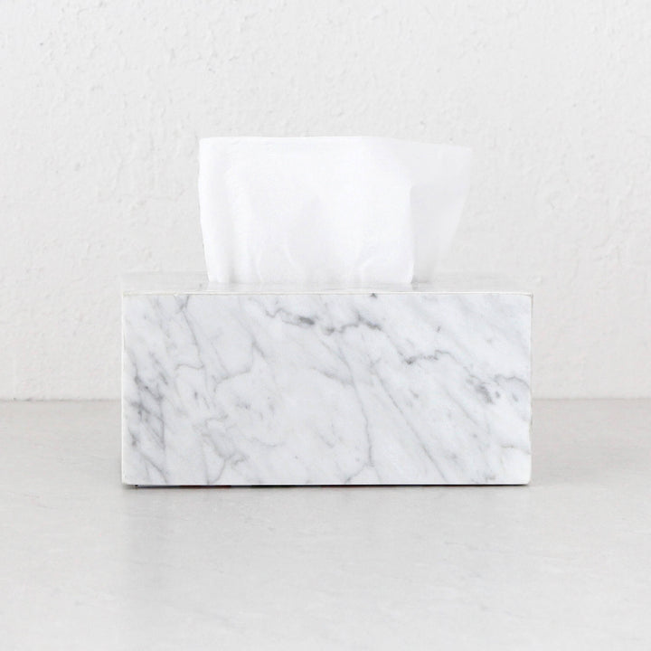 CAMERO RECTANGLE TISSUE BOX | WHITE MARBLE
