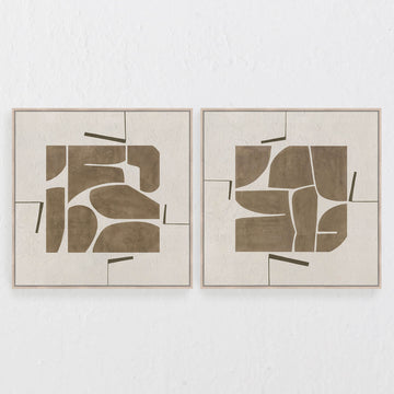 CANELLI FRAMED CANVAS PRINT | SET OF 2 | 100 X 100CM | MOCHA + LINEN | LIGHT NATURAL FRAME