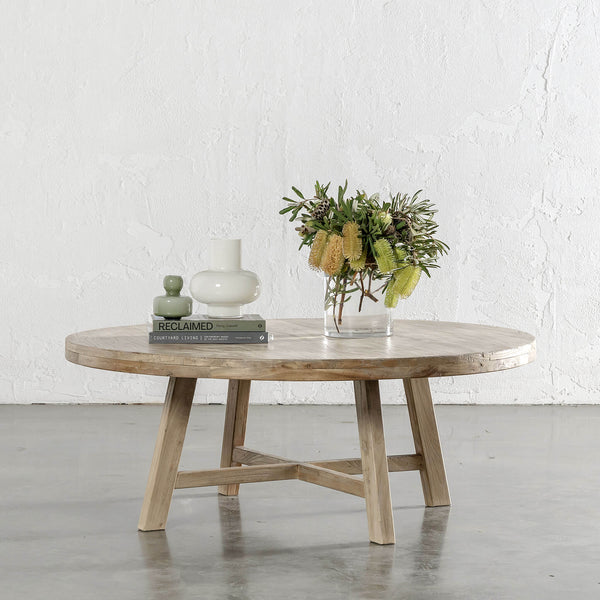 CAPRETTA ELM ROUND COFFEE TABLE | 120CM | BLEACHED BRISTLE