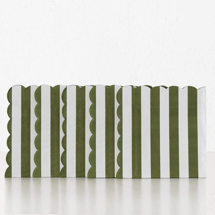 CARNIVAL PAPER NAPKIN BUNDLE X5 | STRIPED OLIVE + WHITE