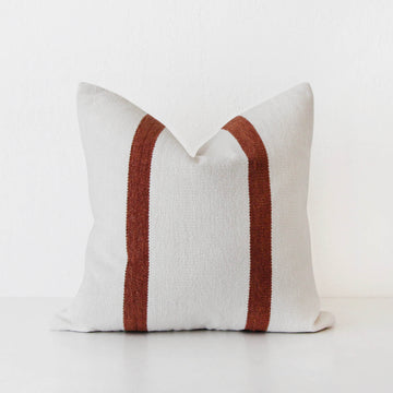 CASELLA HAND WOVEN CUSHION | WHITE BLANC + RUST STRIPE | 50X50