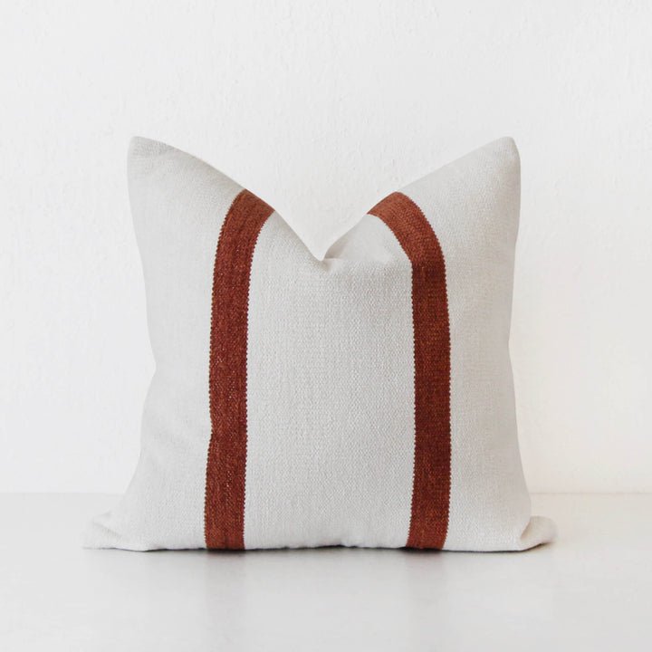 CASELLA HAND WOVEN CUSHION | WHITE BLANC + RUST STRIPE | 50X50