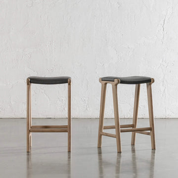 CASONI RECTANGLE COUNTER STOOL | SMOKE HAZE WASH TEAK + OLIVE LEAF LEATHER