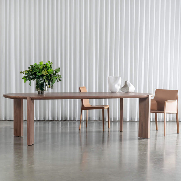 CASSAN ROUNDED DINING TABLE | DEEP WALNUT WOOD GRAIN | 270CM