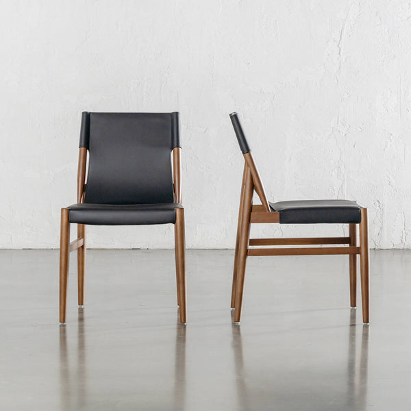 COSTANO VEGAN LEATHER DINING CHAIR | BUNDLE + SAVE | NOIR BLACK + WALNUT