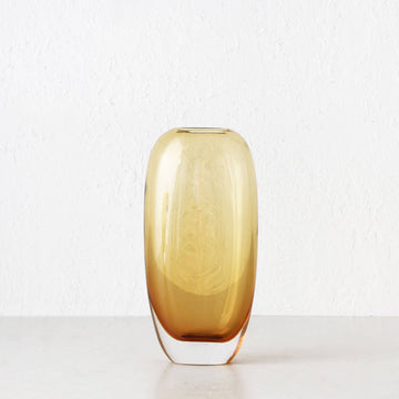 FREYA HAND BLOWN VASE | AMBER + CLEAR GLASS | LARGE