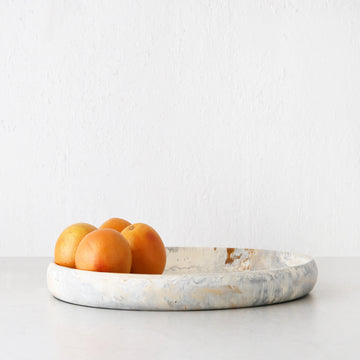 HADLEY OVAL RESIN SERVING TRAY | MEDIUM 31CM | MARBLED STEEL + SAND