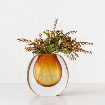LIVING BY DESIGN EXCLUSIVE | HANS HAND BLOWN VASE | AMBER + CLEAR GLASS