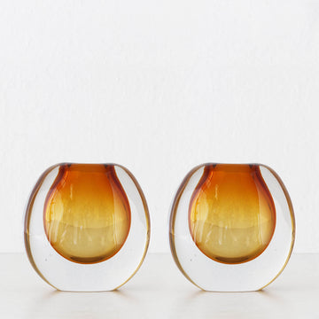LIVING BY DESIGN EXCLUSIVE | HANS HAND BLOWN VASE BUNDLE X2 | AMBER + CLEAR GLASS