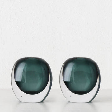 LIVING BY DESIGN EXCLUSIVE | HANS HAND BLOWN VASE BUNDLE X2 | GREEN + CLEAR GLASS