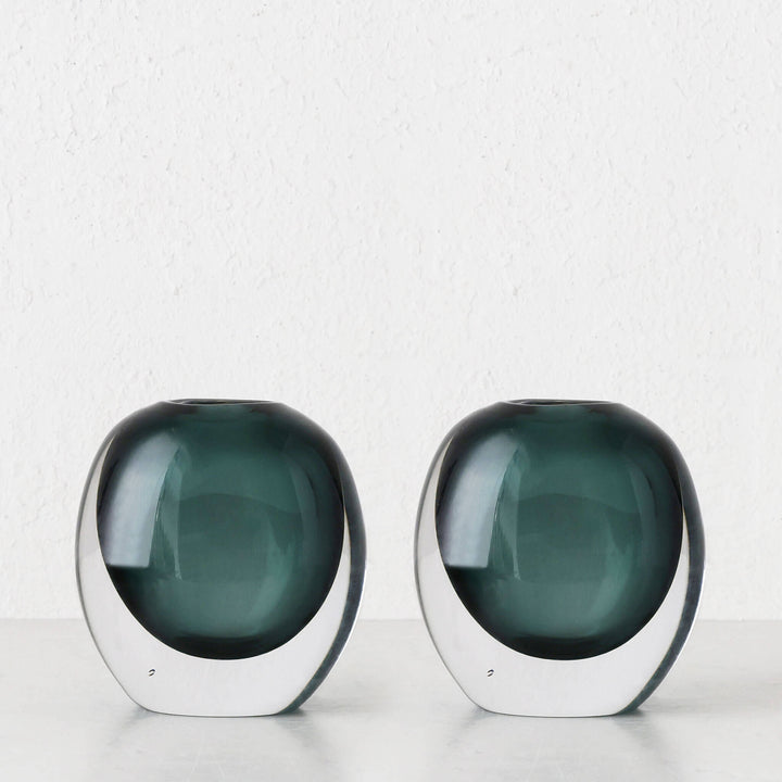 LIVING BY DESIGN EXCLUSIVE | HANS HAND BLOWN VASE BUNDLE X2 | GREEN + CLEAR GLASS