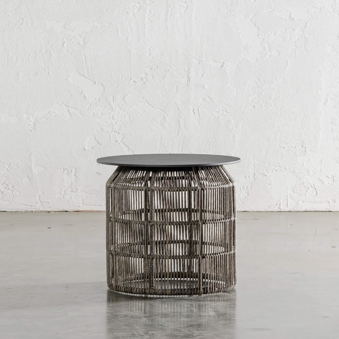 PRE ORDER  |  INIZIA WOVEN RATTAN INDOOR / OUTDOOR SIDE TABLE |  PUMICE SHADOW