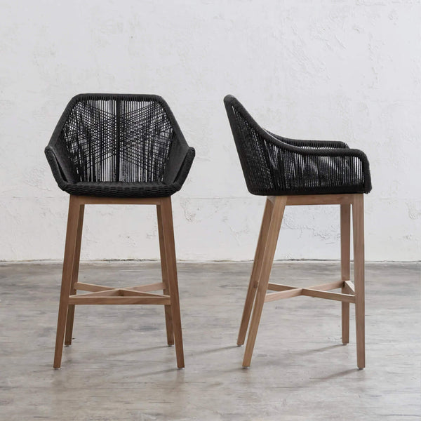 INIZIA WOVEN RATTAN INDOOR / OUTDOOR BAR CHAIR | MONUMENT BLACK