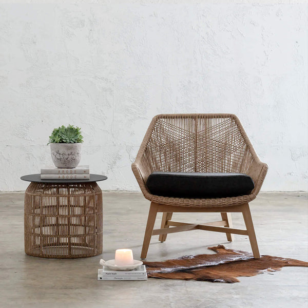 INIZIA WOVEN RATTAN INDOOR / OUTDOOR LOUNGE CHAIR | WARM HUSK