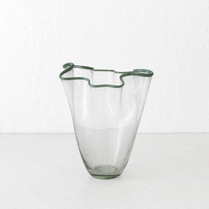 JARVIS GLASS VASE | MEDIUM | GREY + GREEN GLASS | ANGLED ABOVE