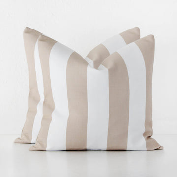 JOHAN AWNING STRIPE CUSHION BUNDLE X2 | 50 x 50 | STONE