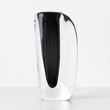 JORG HAND BLOWN GLASS VASE | LARGE | CHARCOAL + CLEAR GLASS