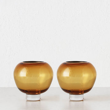 LIVING BY DESIGN EXCLUSIVE | KARLA HAND BLOWN GLASS VASE BUNDLE X2 | LARGE | AMBER GLASS