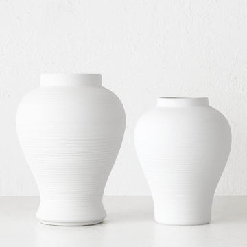 LIVING BY DESIGN EXCLUSIVE | KHOLM CERAMIC VASE BUNDLE X2 | M + L | NATURAL WHITE CERAMIC
