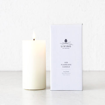 LBD EXCLUSIVE | LED FLICKERING FLAMELESS WAX CANDLE + REMOTE | IVORY | MEDIUM