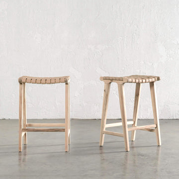 PRE ORDER | MALAND CONTEMPO WOVEN LEATHER BAR STOOL | TOASTED ALMOND LEATHER HIDE