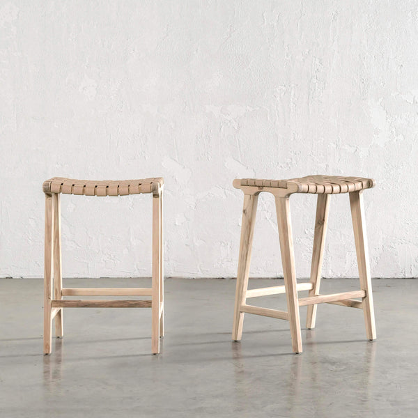 MALAND CONTEMPO WOVEN LEATHER COUNTER STOOL | TOASTED ALMOND LEATHER HIDE